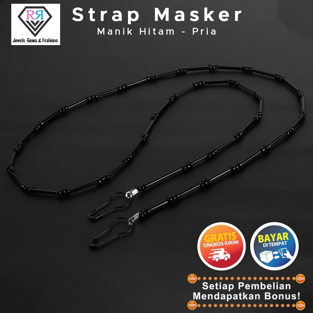 [Bayar Di Tempat] RR Strap Masker Pria Cowok Hitam Manik Premium Keren Korea Terbaru 2021