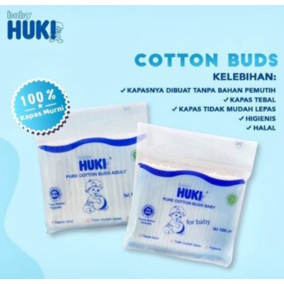 Huki Cotton Bud Bayi 100 pcs buds 1 pack Kapas Korek Kuping Pembersih Telinga