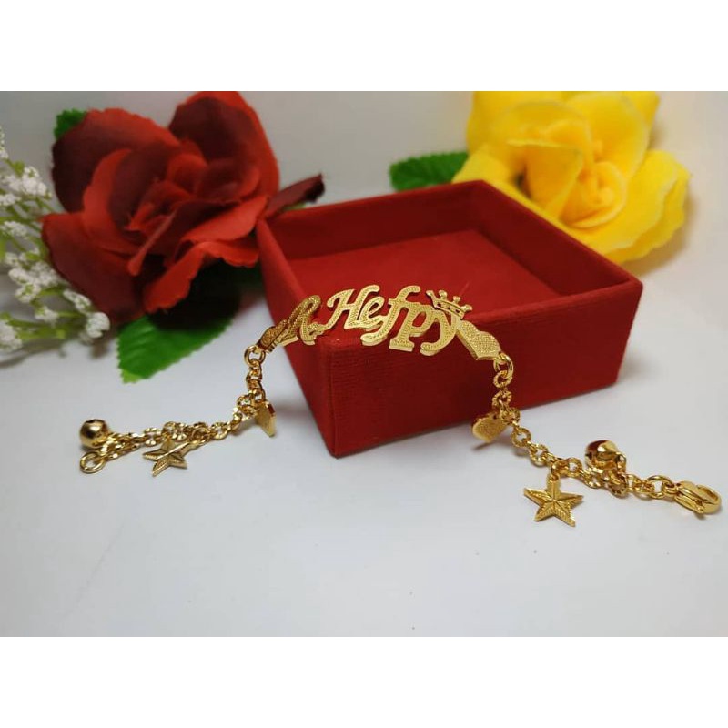 gelang Nama custom lapis emas ukir nama
