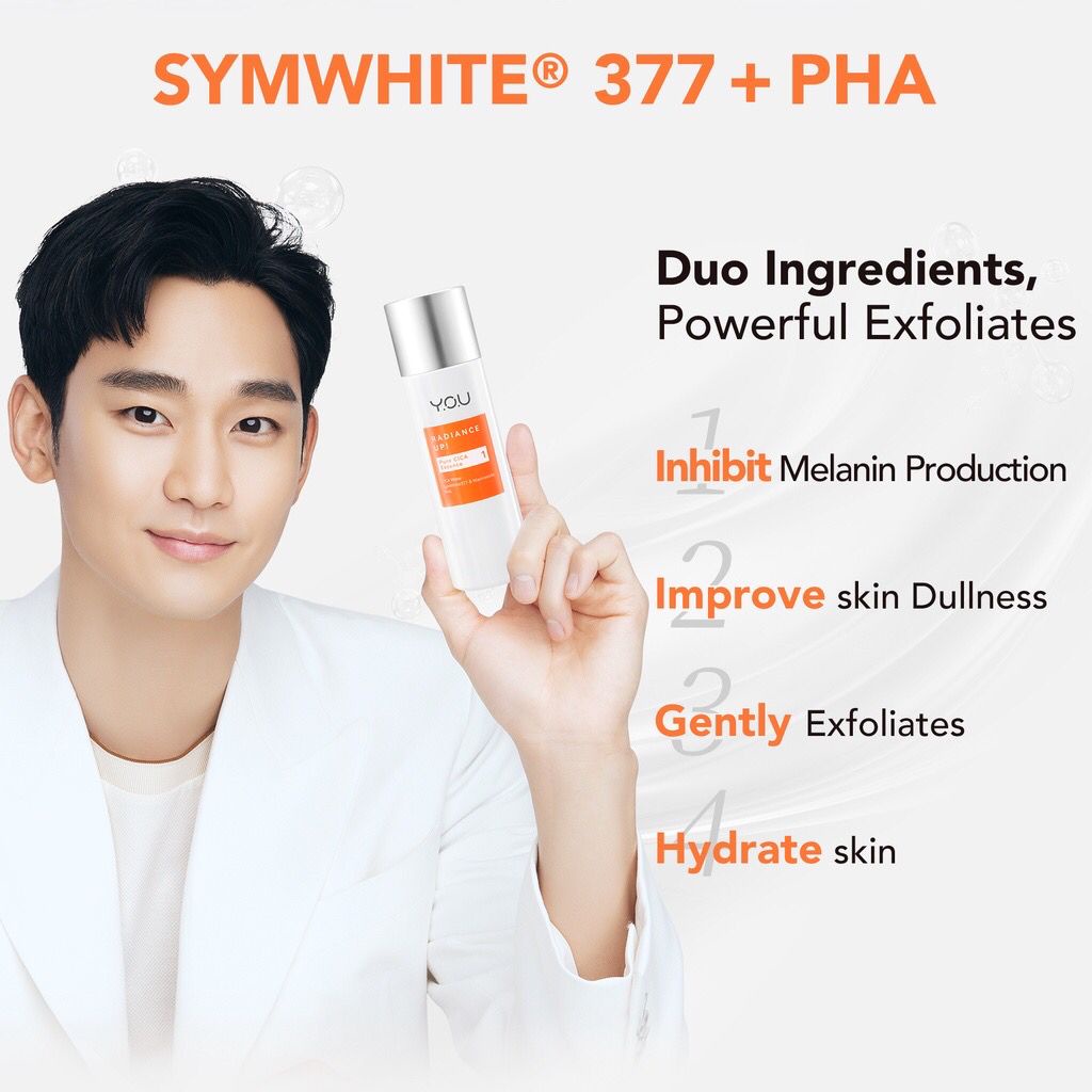 BPOM YOU SymWhite 377 Radiance Up! Brightening Serum with Korean Camellia Extract Ceramide + Snow Mushroom Deep Moisturizing Cream Pure CICA Water + PHA Gently Exfoliate Essence Pencerah Pemutih Wajah Muka