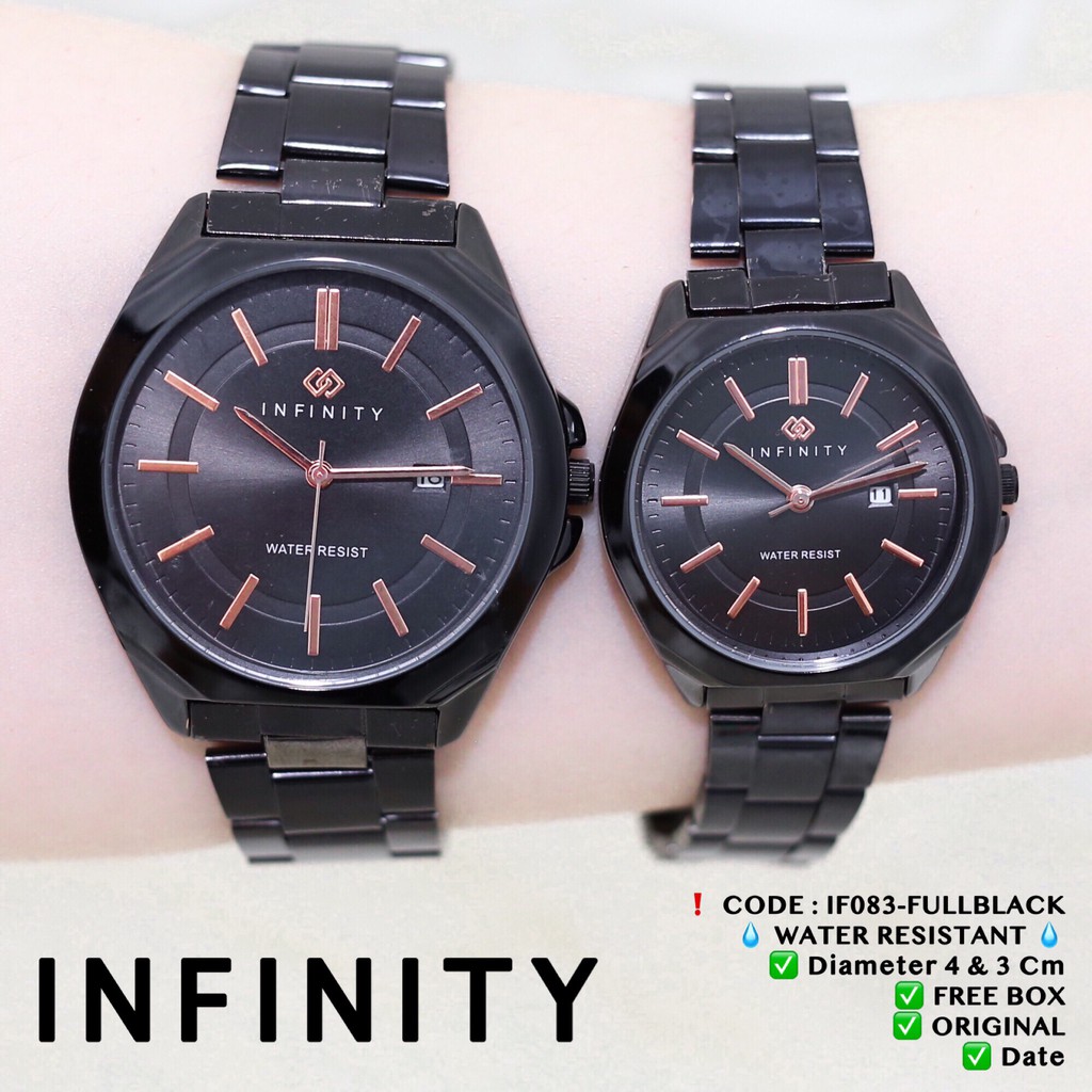 Jam tangan couple rantai INFINITY pria / wanita ORIGINAL ANTI AIR tanggal aktif free box IF090 IF083