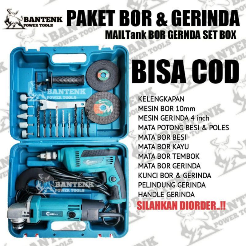 PAKET BOR DAN GERINDA KOPER BOR 10mm DAN GERINDA 4inch BOR BOX PLUS GERINDA MAILTANK SH-01-119