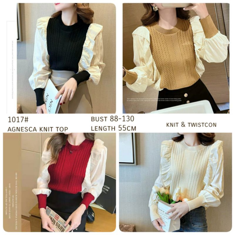 MDLV ~ 1017# Agnesca Knit Top Atasan Blouse Lengan Puff Fashion Import