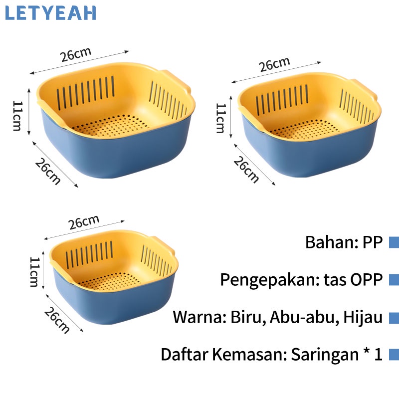 letyeah Baskom saringan buah sayur serbaguna 2in1 keranjang penyimpanan