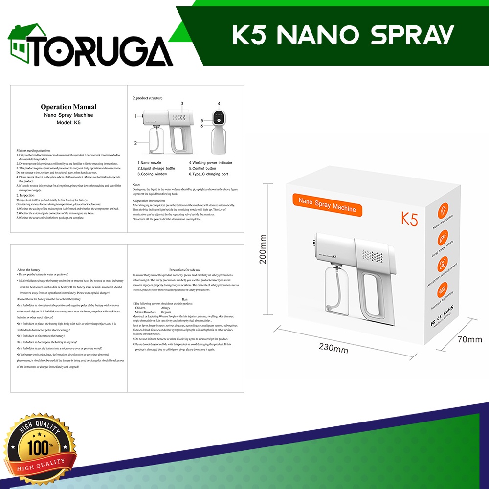 Nano Spray Gun K5 Disinfectan Alat Semprot wireless  Alkohol Antivirus Sterilisasi Disinfektan Portable UV Light 400Ml