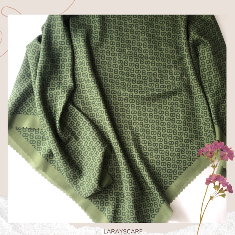 Hijab Voal Motif Button Premium Hijau Army