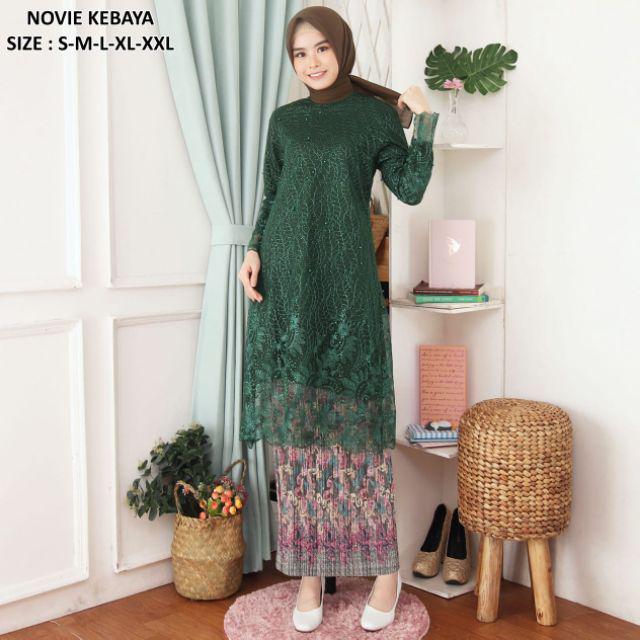 ( REALPICT ) Kebaya Tunik Tulle Bordir - Kebaya Novie Kebaya - Kebaya Modren - Set Kebaya Brukat-HIJAU BOTOL