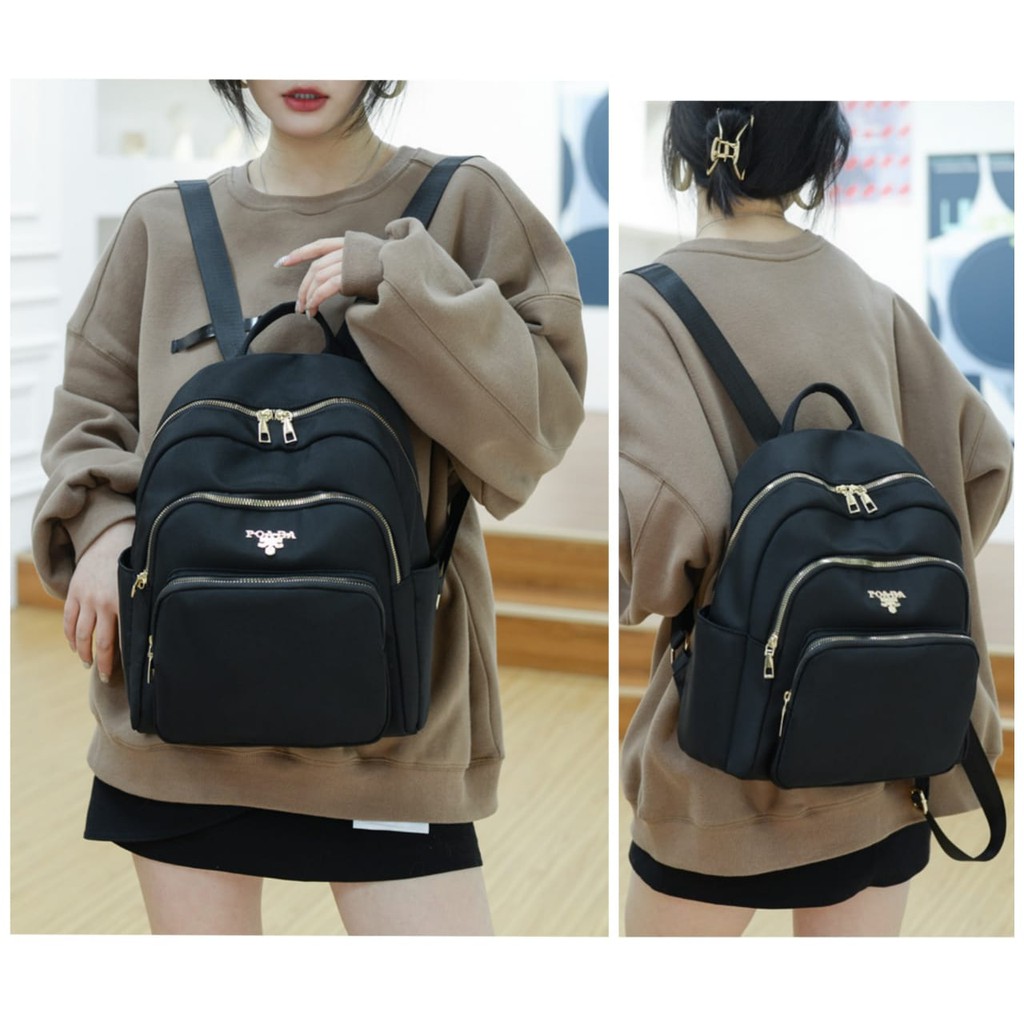 TAS RANSEL WANITA 3 RESLETING IMPORT BATAM BACKPACK KERJA SEKOLAH KOREA HITAM MINABA TA325B5 PREMIUM