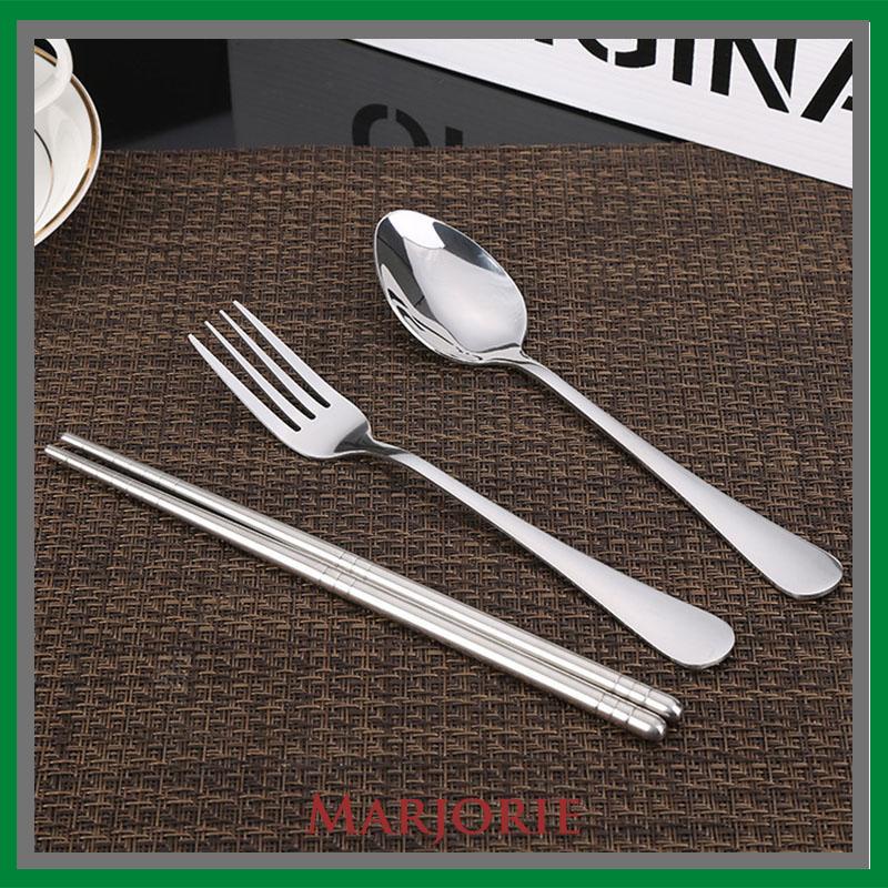 4PCS/ set Alat Makan Travel Korea Sumpit Portable Sendok Garpu Sumpit Stainless Steel 410 Include Kotak-MJD