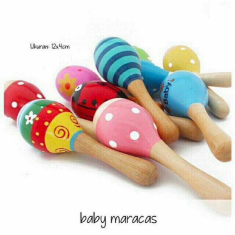 Baby Maracas Mainan Bayi Kerincingan bayi Rattle Marakas Kayu kerincing genggam Rattle Kayu