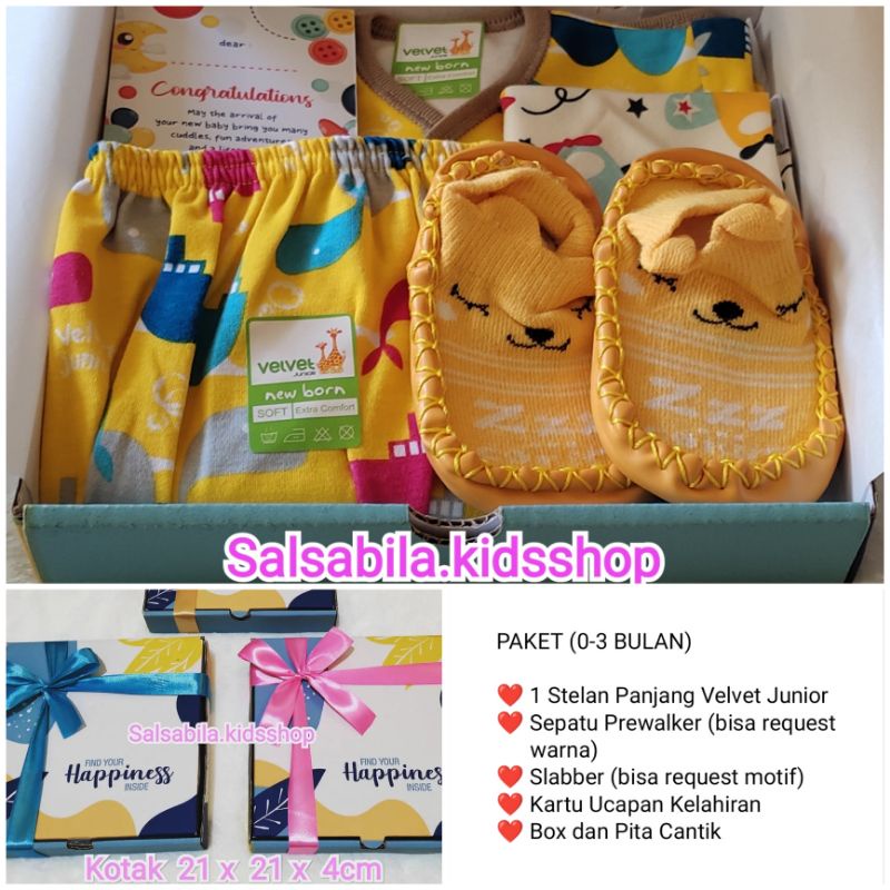 HAMPERS BAYI NEWBORN VELVET JUNIOR / KADO LAHIRAN BAYI MURAH-PAKET STELAN PJG B