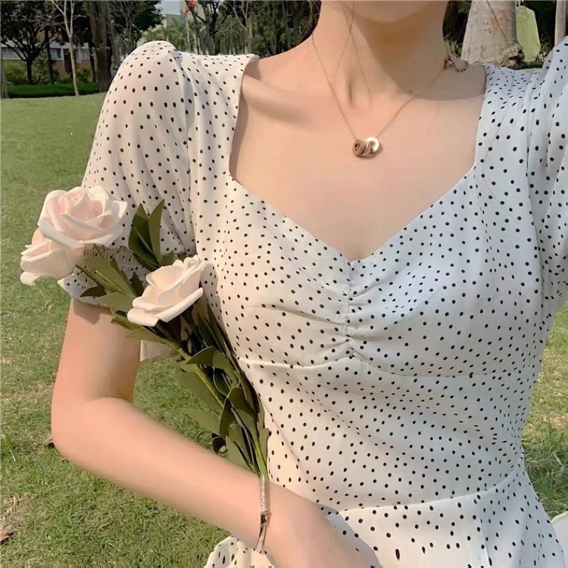 D125 - Korean Vintage Dress Motif Polkadot / Korean Midi dress Import-6