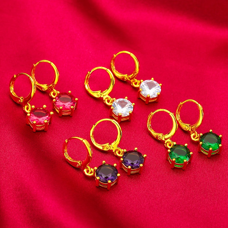 Anting Mini Lapis Emas Asli Kadar 375 Hias Manik-Manik Permata Ruby Putih Bahan Zirkon Untuk Wanita