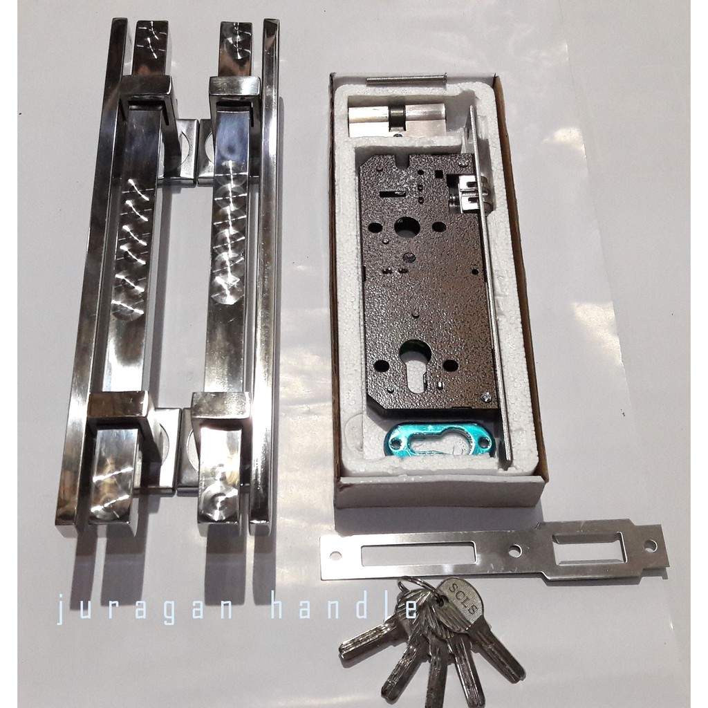 tarikan pintu 33 cm dan body kunci murah stainless minimalis pelor