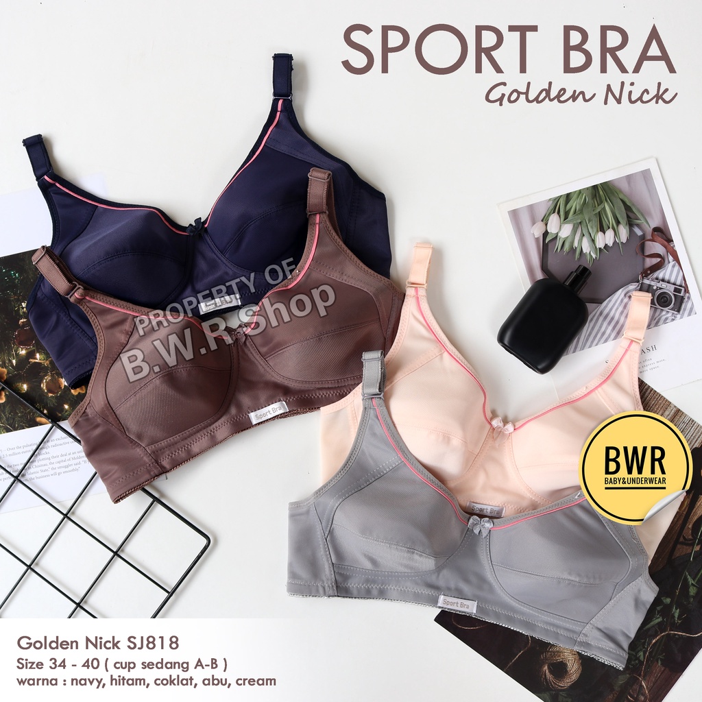 BH Sport Golden Nick SJ 818 / Bra Wanita GN 818 Polyester Tanpa Busa Tipis Kait Kancing 2 Pilih Warna | Bwr