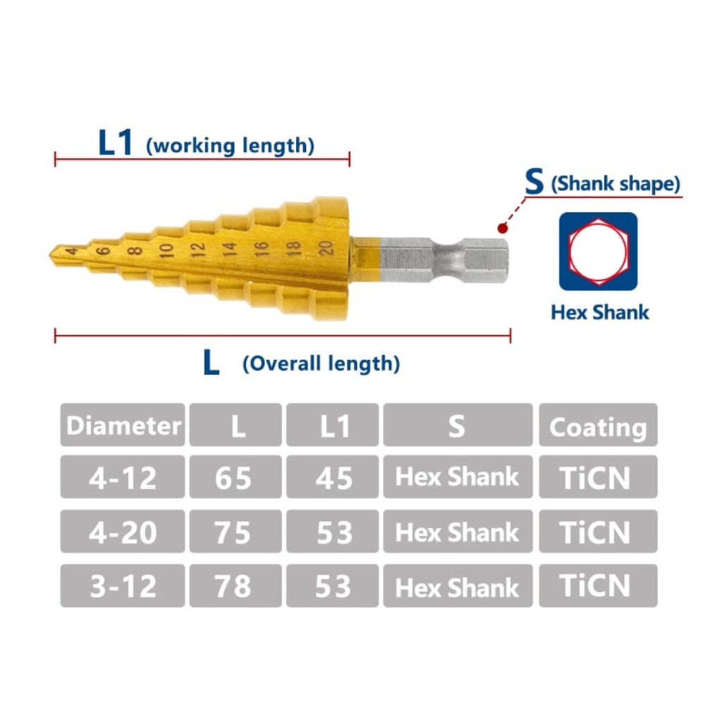 MATA BOR PAGODA KERUCUT STEP DRILL BESI 4-20MM