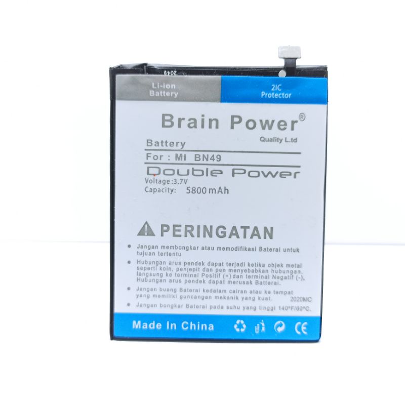 BATERAI BATRE XIAOMI REDMI 7A BN49 5800 MAH DOUBLE POWER MERK BRAIN POWER