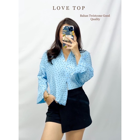 BLOUSE CEWEK MOTIF LOVE TOP LENGAN PANJANG ATASAN BAJU WANITA