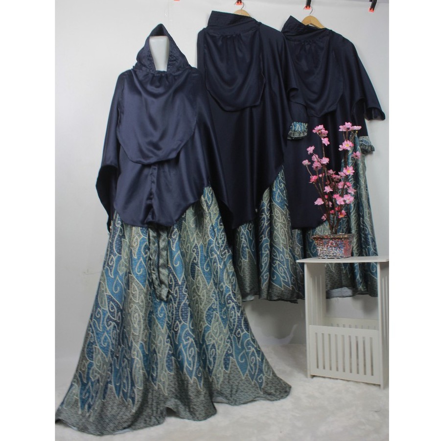 Gamis batik syari set khimar free CADAR  tali VELVET MEGA MENDUNG niqob niqobis motif etnik premium