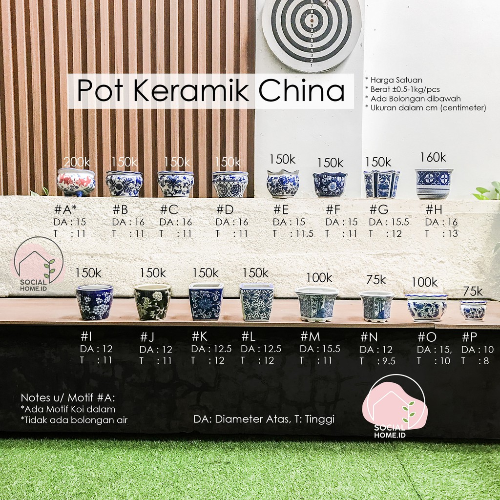 Pot Keramik China Putih / Porcelain / Pot Keramik Biru
