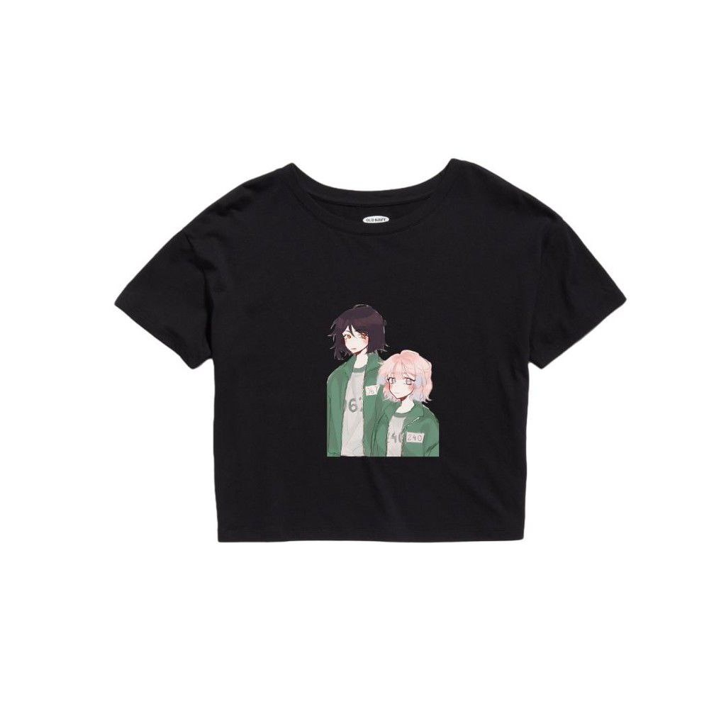 Clothing May - Crop Top Anime Squid Game Kaos Distro Croptop Atasan Krop Top Wanita Cewek Viral Premium Koas Croptop Kroptop Perempuan Hitam Putih White Black Katun Cotton Combed 30S