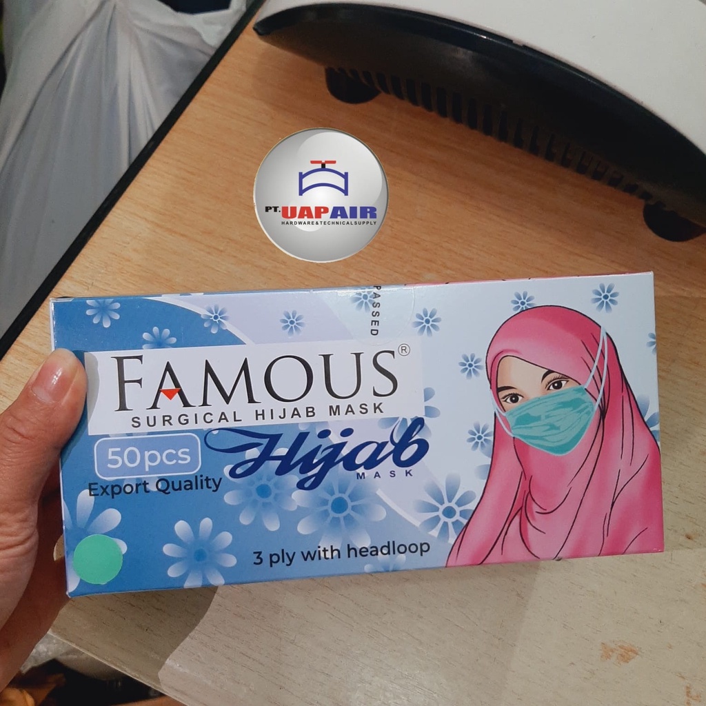 SALE Masker Hijab Medis 3 Ply FAMOUS //Disposable Surgical Mask