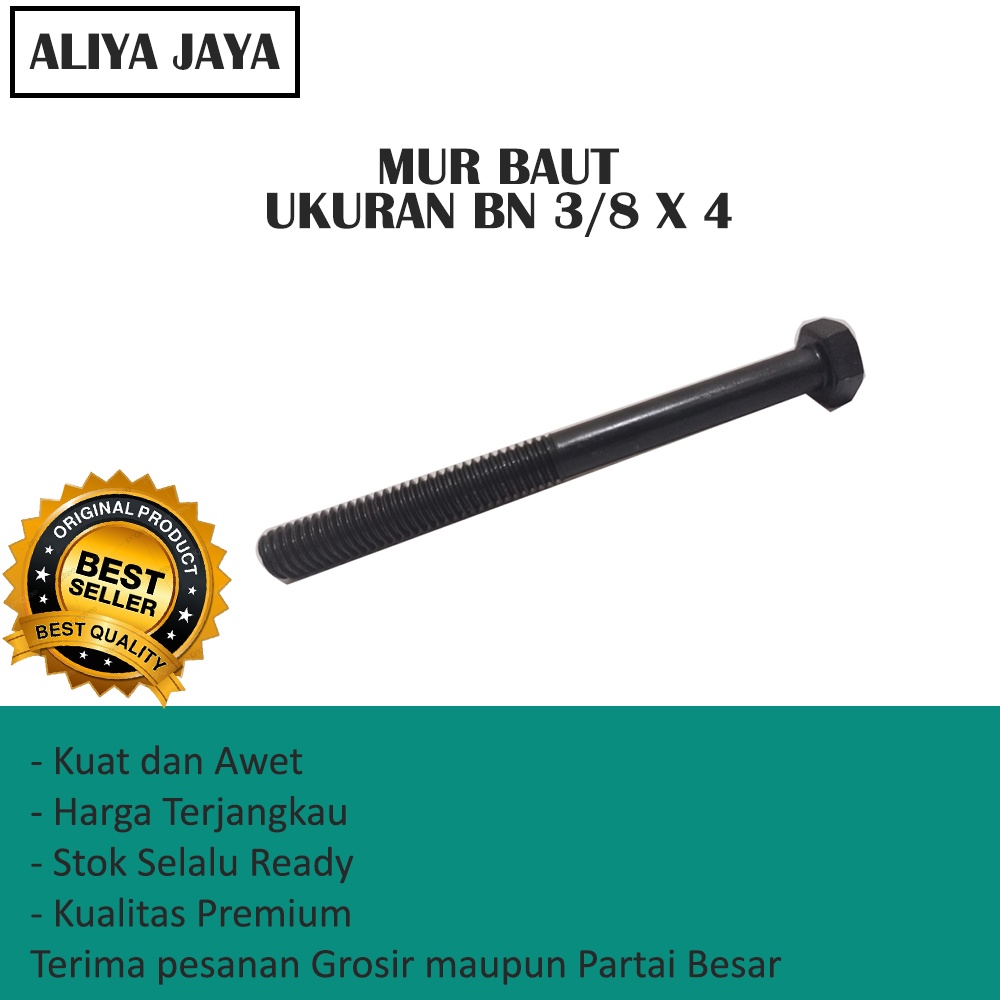 MUR BAUT HEXAGONAL 3/8 x 4 (HARGA SATUAN)- BAUT MUR HEXAGONAL 3/8 x 4 (HARGA SATUAN)- MUR BAUT 3/8 x