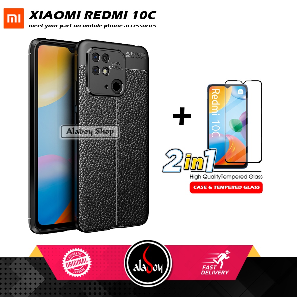 PAKET Case Autofocus Leather Free Tempered Glass Pelindung Layar Xiaomi Redmi 10C