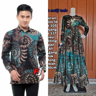 Maura Couple - Sania Ruffle Batik Couple Puser Hijau Ori Bbc