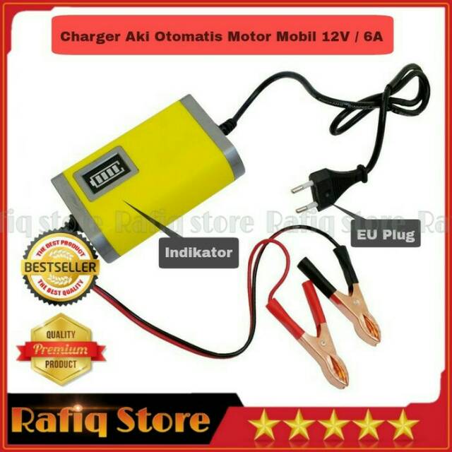 Alat penambah daya baterai accu aki mobil 6 A 12 Volt charger otomatis cas aki accu