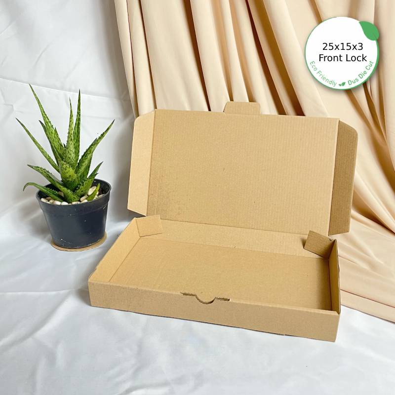 

Dus Packing 25x15x3 Die Cut Front Lock - Karton Box Kardus Eco-Friendly