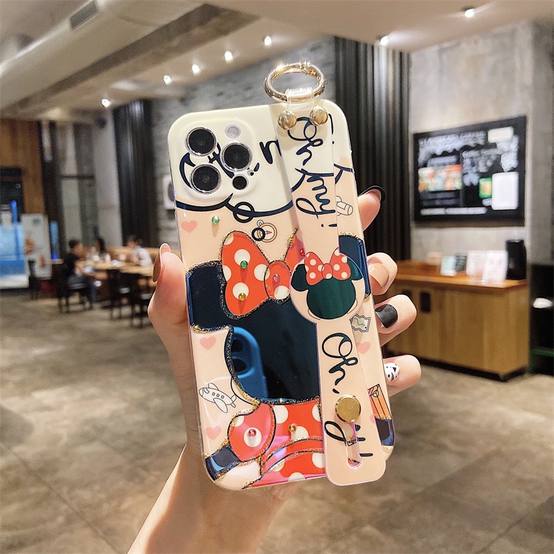 Cartoon wrist strap for case iphone 12 pro max 12mini 11pro max X/Xs max XR 7/8/se2020 7plus/8plus Minnie Desi all-inclusive anti-fall soft casing iphone