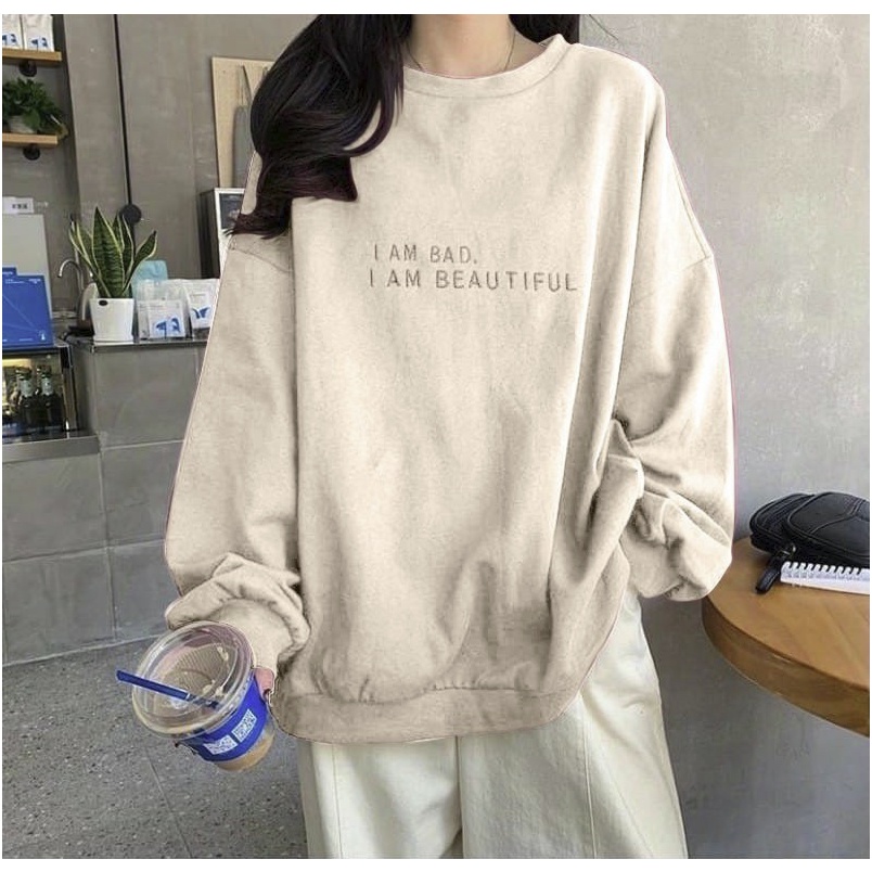 PABRIKHOODIE - BASIC SWEATER CUSTOM I AM BAD I AM BEAUTIFUL  M-XXL (BORDIR) {PRIA &amp; WANITA} SWEATER CEWEK TREND KEKINIAN