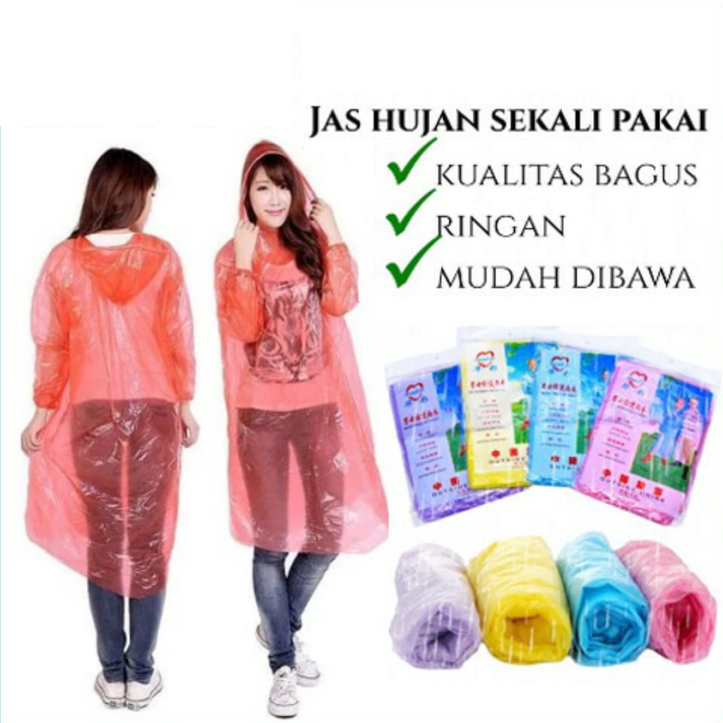 Jas hujan plastik sekali pakai poncho rain coat plastik disposable emergency baju