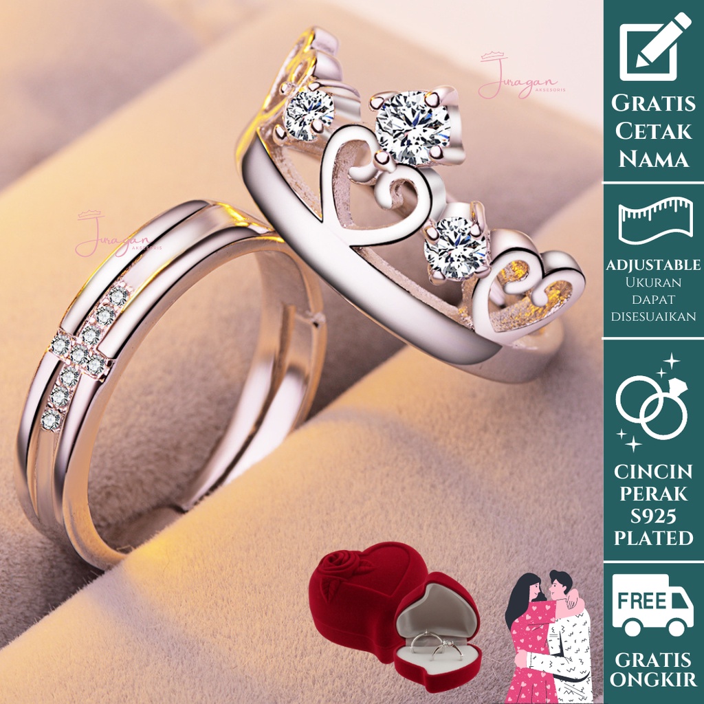 GRATIS TULIS NAMA Cincin Couple Perak 925 Sterling S03 Pria Wanita Tunangan Nikah Kawin