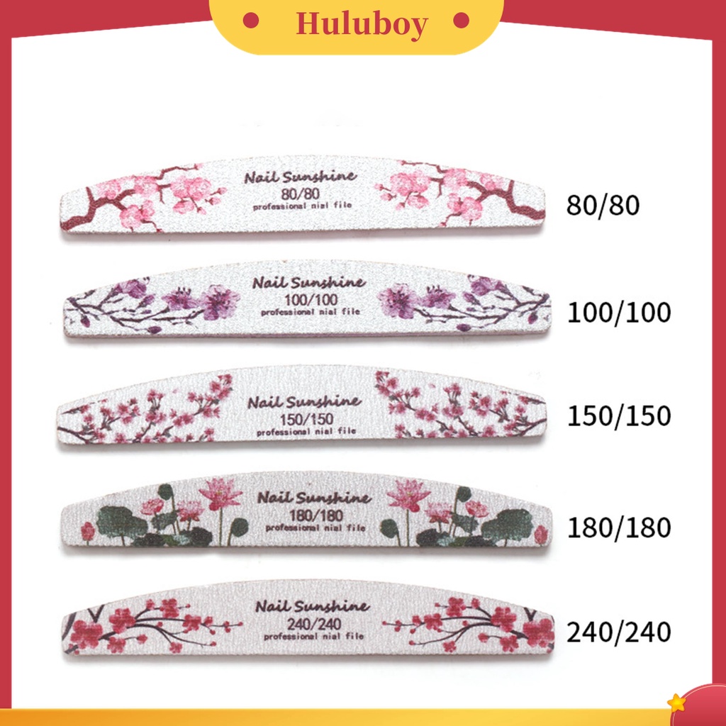 Huluboy Huluboy♡ 5pcs / Set Amplas Buffer Kuku Bentuk Setengah Bulan Untuk Manicure