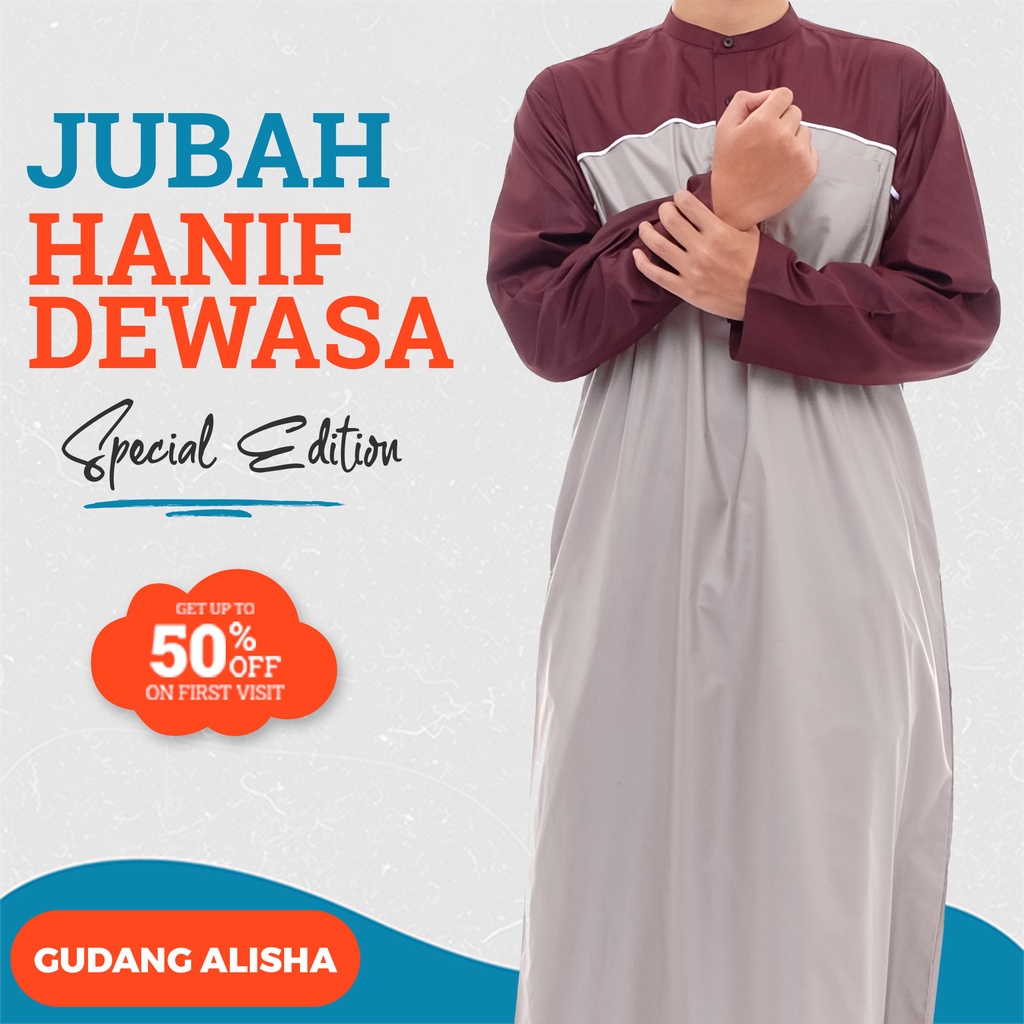 Baju Gamis Pria Jubah ikhwan Cowok Laki Laki Dewasa Hanif Premium Warna Kombinasi Ukuran Jumbo Besar