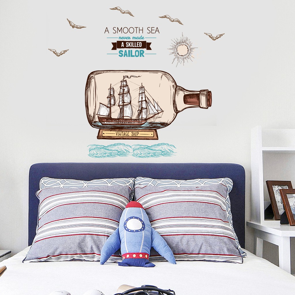 RELIZA WALL STICKER BOTOL SEA VINTAGE KAMAR MANDI DAPUR KITCHEN JM7348 STIKER DINDING