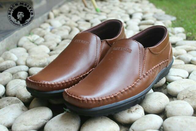 DISC 50% SEPATU KERJA SLIPON KULIT ASLI BLACKMASTER RAJUT