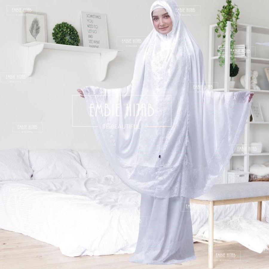 MUKENA ZARA KATUN SILKY PREMIUM BAHAN ADEM, MUKENA DEWASA PUTIH JUMBO