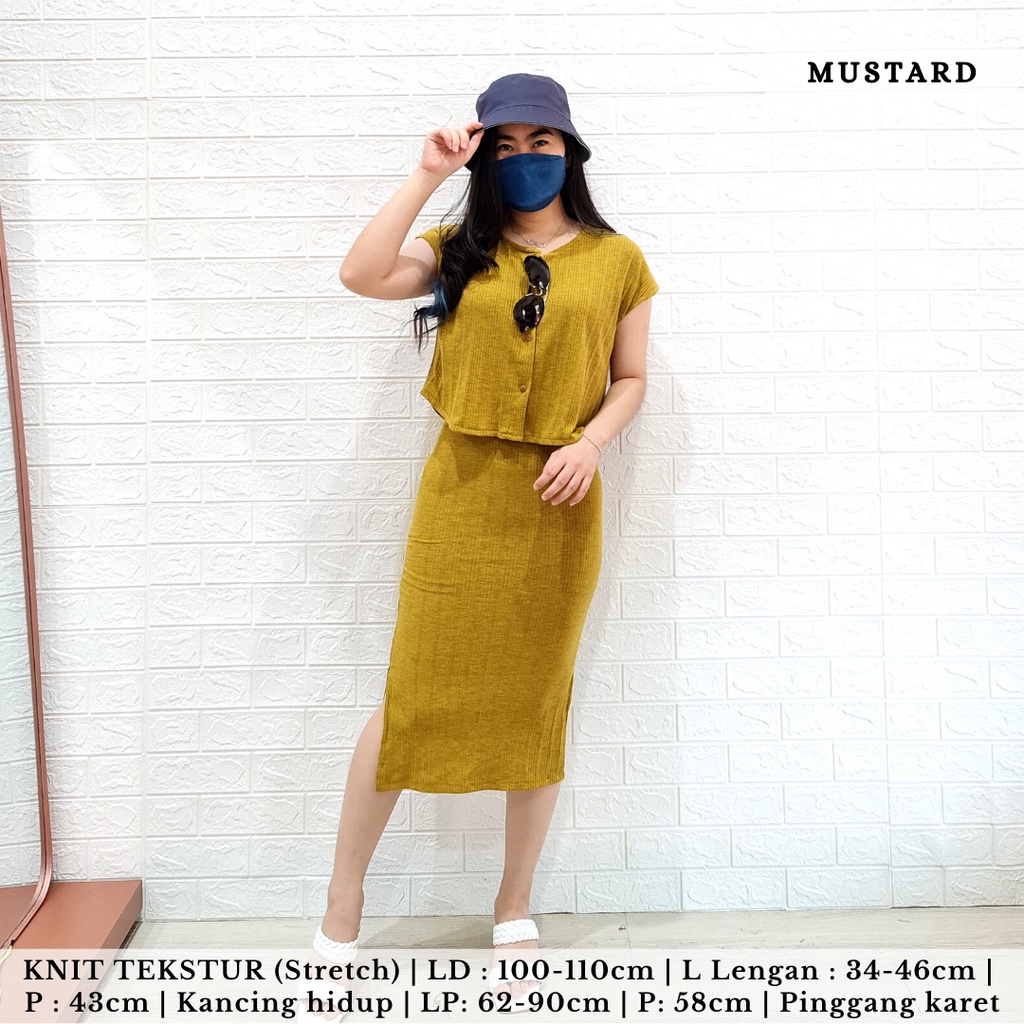 !! PO READY AKHIR JUNI !! 4401 KATLYA BUTTON KNIT SET ROK-MUSTARD PO