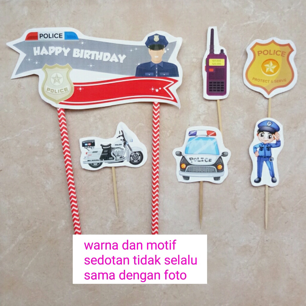 satu set hiasan kue ulang tahun cake topper karakter Polisi Policeman Police Officer