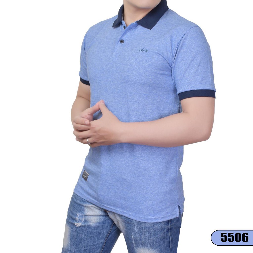 kaos polo shirt Gerimis Biru Muda Kombinasi pria premium kaos kerah pria kaos polo otsuka