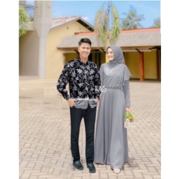 Pakaian Couple Baju Pasangan Gamis Fashion Sarimbit Seragam Keluarga Batik Muslim Suami Istri Remaja Casual Modern Kondangan Lebaran 2022