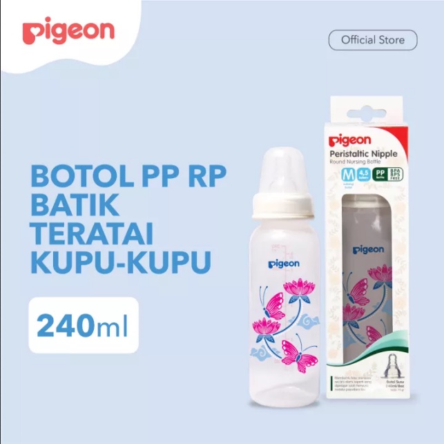 BOSU151 BOTOL SUSU PIGEON PERISTALTIC NIPPLE BATIK PP RP 240ML DOT PIGEON