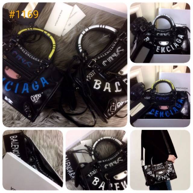 1169 BALENCIAGA City Graffiti Arena Leather Small Bag SS18