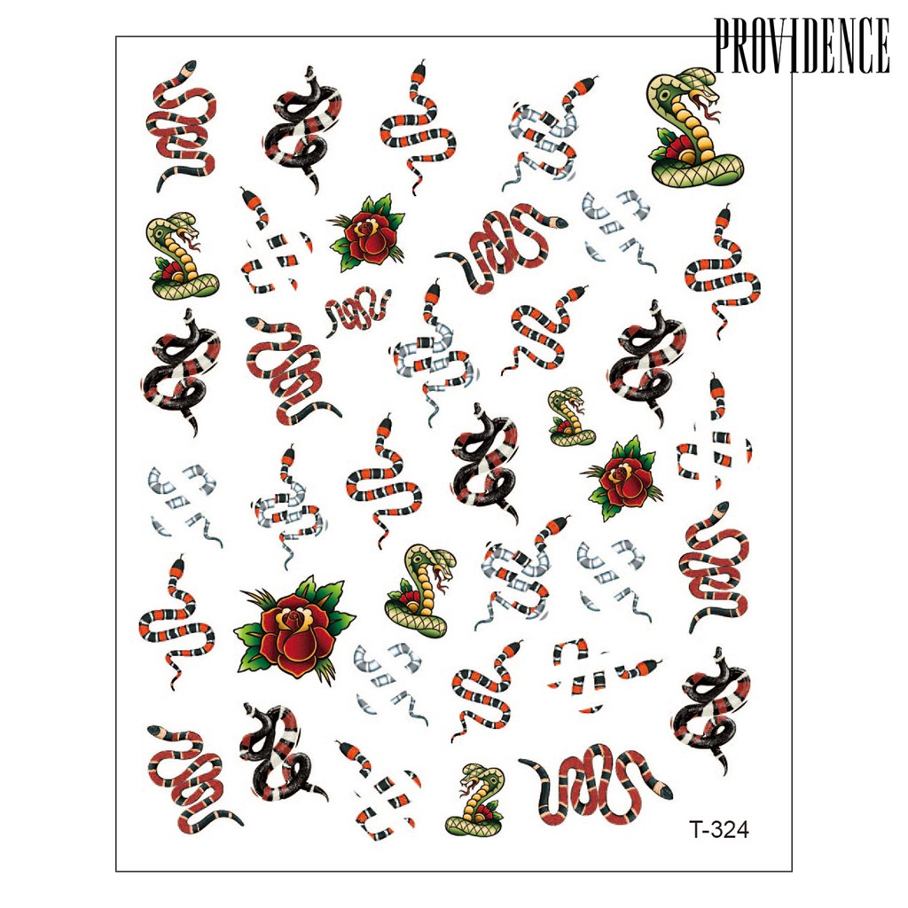 Providence 4pcs Stiker Kuku 3d Motif Ular / Bunga Untuk Dekorasi Nail Art