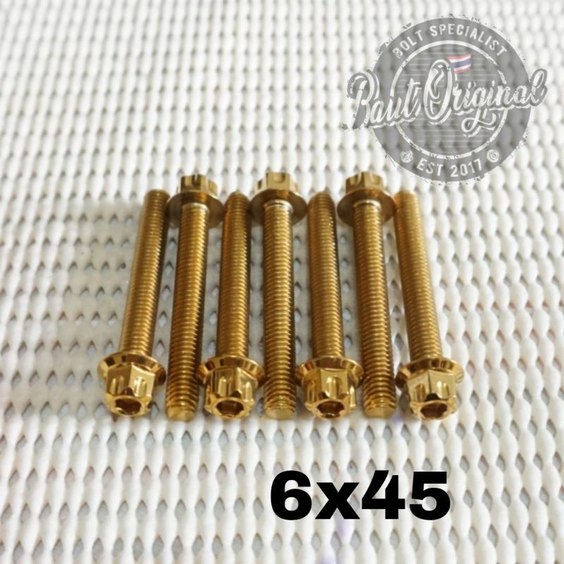 Baut probolt 6x45 gold new model drat 10 panjang 4.5cm Heng thailand