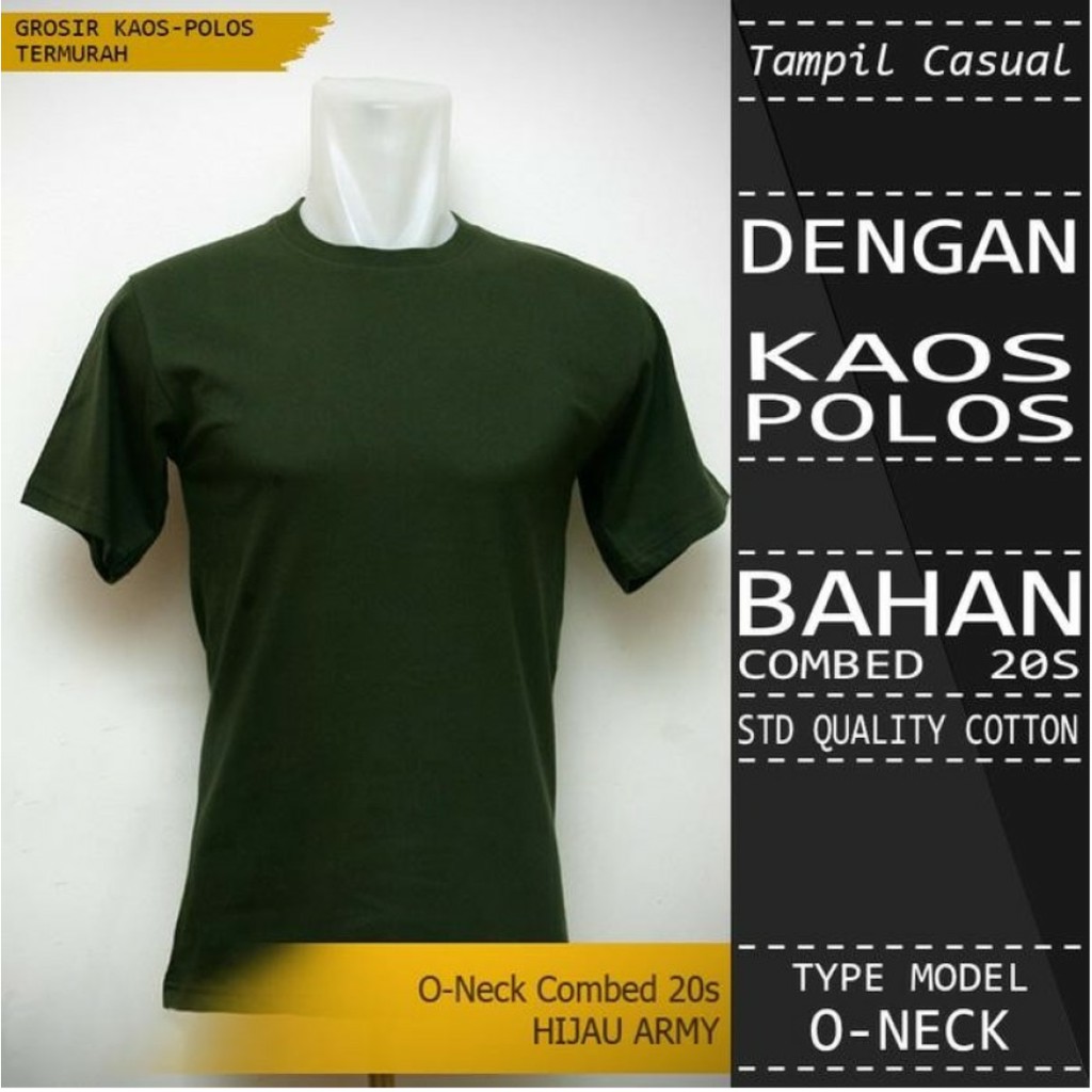 Kaos Polos UNISEX Oneck 20s HIJAU ARMY || BAJU POLOS COWOK CEWEK || Size: ANAK dan DEWASA