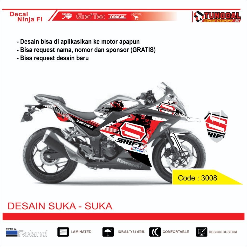 DECAL NINJA 250 FI MERAH PUTIH